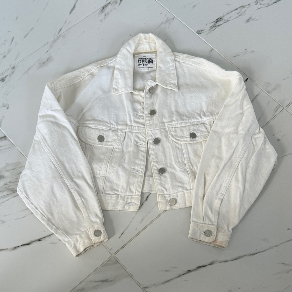 Zara White Cropped Denim Jacket